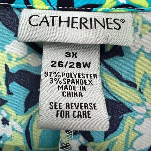 Green Floral Boho Chic Button Front Stretch Tunic Blouse Top Women 3X - Picture 2 of 8